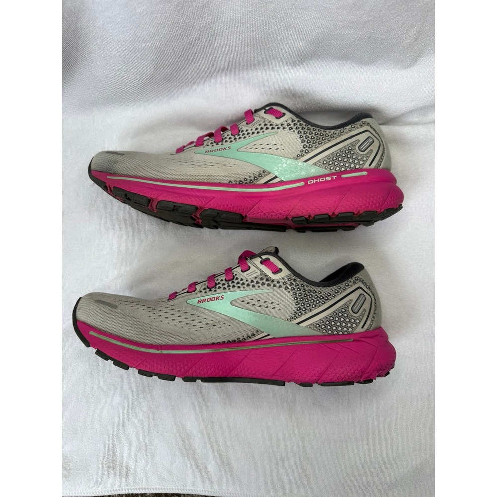 Brooks Ghost 14 Womens Running Shoes Gray Pink Mint Sneakers Size 9 1203561B024